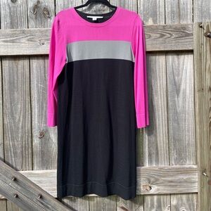 Diane Von Furstenberg Pink, Gray, and Black Long Sleeve Sweater Dress. Size M